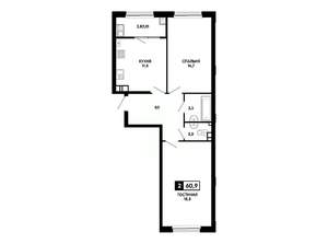 2-к квартира, вторичка, 61м2, 6/24 этаж
