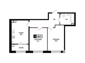 2-к квартира, вторичка, 59м2, 10/24 этаж
