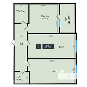 2-к квартира, строящийся дом, 57м2, 1/16 этаж