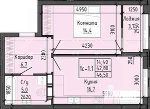 1-к квартира, вторичка, 46м2, 5/25 этаж