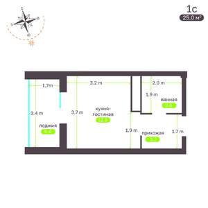 Студия квартира, вторичка, 25м2, 7/19 этаж