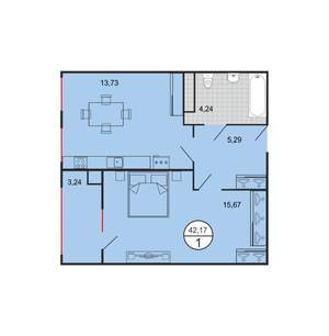 1-к квартира, строящийся дом, 42м2, 4/6 этаж