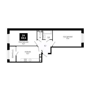 2-к квартира, вторичка, 60м2, 14/24 этаж