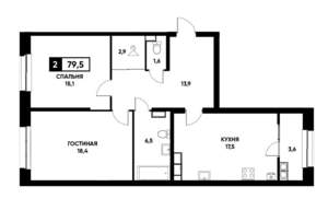 2-к квартира, вторичка, 80м2, 13/20 этаж