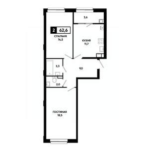 2-к квартира, строящийся дом, 63м2, 10/19 этаж