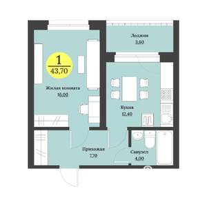 1-к квартира, строящийся дом, 44м2, 1/12 этаж