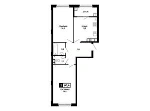 2-к квартира, вторичка, 60м2, 12/24 этаж