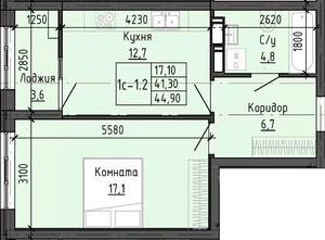 1-к квартира, вторичка, 45м2, 12/25 этаж