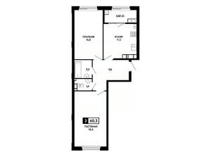 2-к квартира, вторичка, 60м2, 14/24 этаж