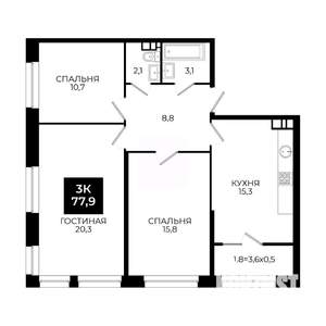 3-к квартира, вторичка, 78м2, 12/24 этаж