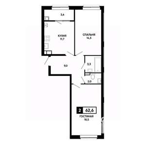 2-к квартира, вторичка, 63м2, 3/19 этаж