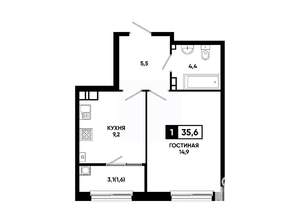 1-к квартира, вторичка, 36м2, 3/24 этаж