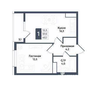 1-к квартира, вторичка, 40м2, 20/22 этаж