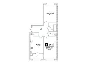 2-к квартира, вторичка, 58м2, 8/8 этаж