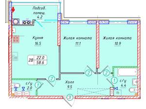 Студия квартира, вторичка, 59м2, 8/21 этаж