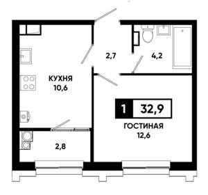 1-к квартира, вторичка, 33м2, 10/21 этаж