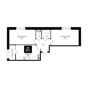 2-к квартира, вторичка, 60м2, 18/24 этаж