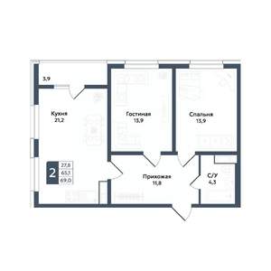 2-к квартира, вторичка, 69м2, 9/20 этаж