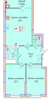 Студия квартира, вторичка, 64м2, 12/21 этаж