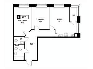 2-к квартира, вторичка, 72м2, 4/22 этаж