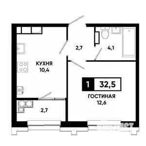1-к квартира, строящийся дом, 33м2, 16/21 этаж