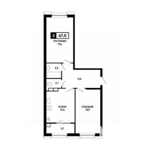 2-к квартира, вторичка, 67м2, 9/20 этаж