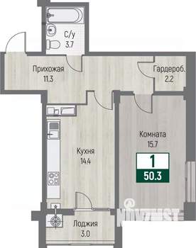 1-к квартира, строящийся дом, 50м2, 2/16 этаж