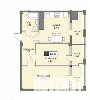 2-к квартира, строящийся дом, 67м2, 9/12 этаж