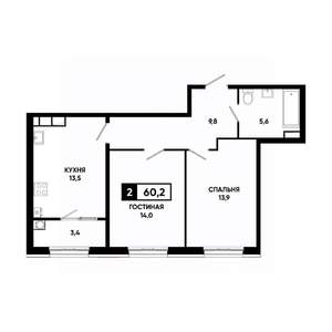 2-к квартира, вторичка, 60м2, 12/18 этаж