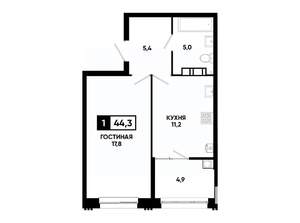 1-к квартира, вторичка, 44м2, 3/24 этаж