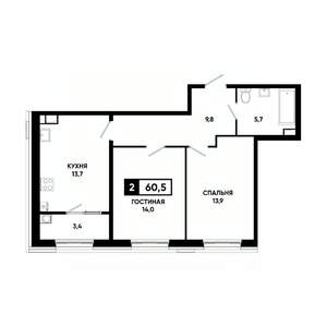 2-к квартира, вторичка, 61м2, 7/18 этаж