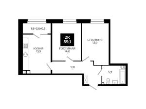 2-к квартира, вторичка, 59м2, 8/24 этаж