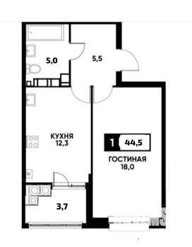 1-к квартира, вторичка, 45м2, 16/24 этаж