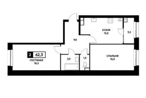 2-к квартира, вторичка, 62м2, 11/20 этаж