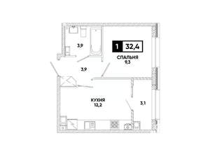1-к квартира, вторичка, 32м2, 5/12 этаж