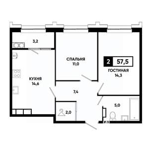 2-к квартира, вторичка, 58м2, 18/21 этаж