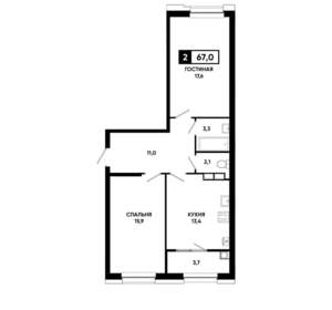 2-к квартира, вторичка, 67м2, 9/20 этаж