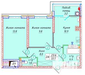 2-к квартира, вторичка, 52м2, 16/22 этаж