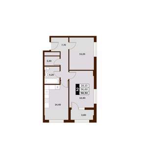 2-к квартира, вторичка, 59м2, 8/14 этаж