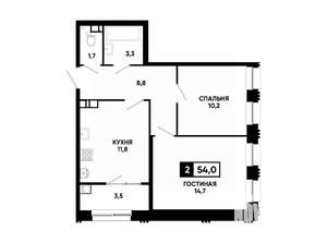 2-к квартира, вторичка, 54м2, 6/24 этаж
