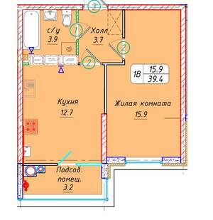 1-к квартира, вторичка, 39м2, 19/21 этаж