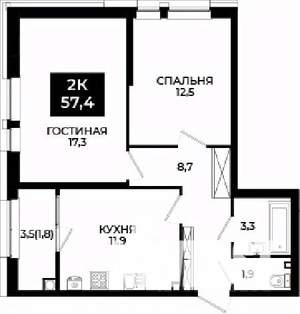 2-к квартира, вторичка, 57м2, 8/24 этаж