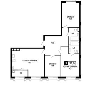 3-к квартира, вторичка, 98м2, 12/21 этаж