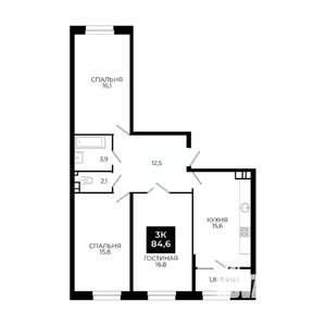 3-к квартира, вторичка, 85м2, 3/24 этаж