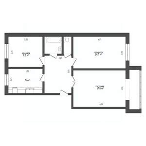 3-к квартира, вторичка, 60м2, 1/2 этаж