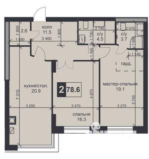 2-к квартира, строящийся дом, 79м2, 2/9 этаж