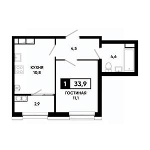 1-к квартира, вторичка, 34м2, 17/20 этаж