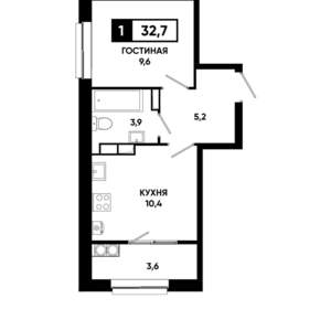 1-к квартира, вторичка, 33м2, 17/19 этаж