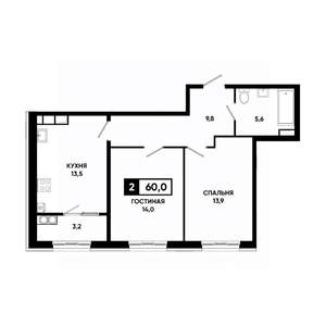 2-к квартира, вторичка, 60м2, 13/18 этаж