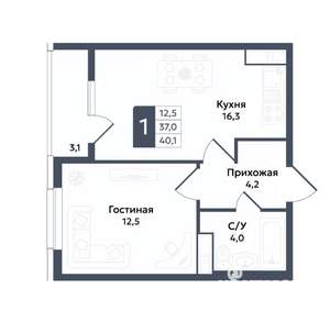 1-к квартира, вторичка, 40м2, 5/22 этаж